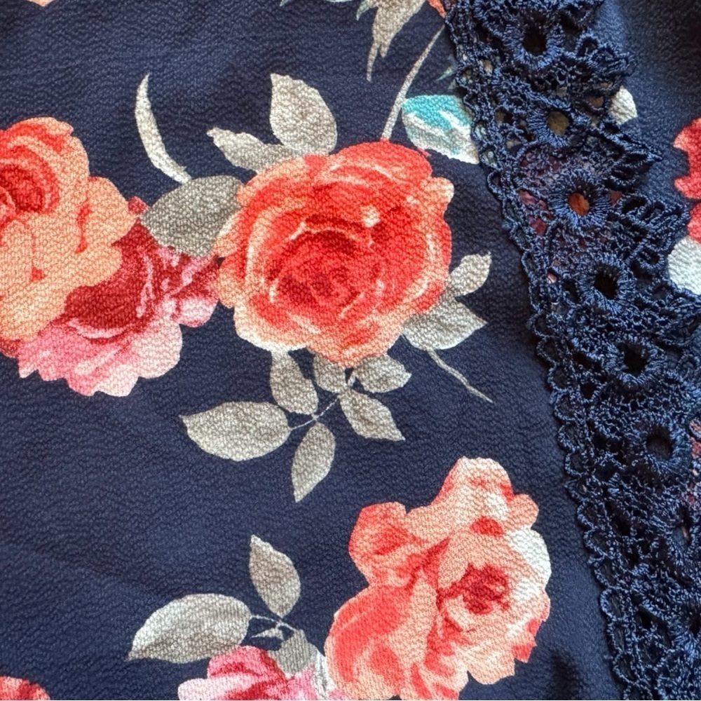 🌺 MILEY + MOLLY Navy Floral Kimono Tie-Front Cardigan – Medium - Picture 6 of 10